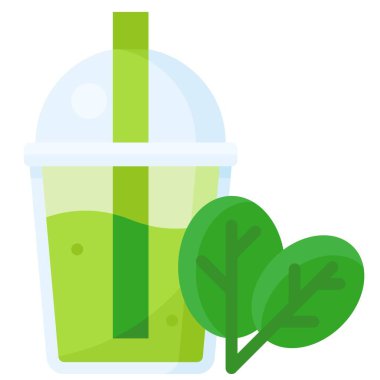 Yeşil smoothie simgesi, Beverage düz biçim vektör illüstrasyonu