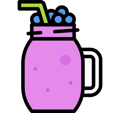 Yabanmersini smoothie simgesi, İçecek doldurulmuş biçim vektör illüstrasyonu