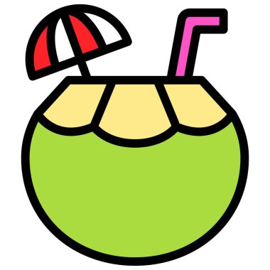 Hindistan cevizi suyu ikonu, İçecek doldurulmuş biçim vektör illüstrasyonu