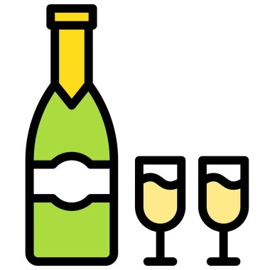 Köpüklü şarap ikonu, İçecek doldurulmuş biçim vektör illüstrasyonu