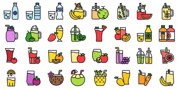 Conjunto Iconos Vectores Jugo Agua Batido Diseño Relleno — Archivo Imágenes Vectoriales