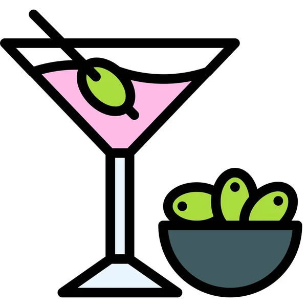 Martini Olive Icon Beverage Full Style Vector Illustration — 스톡 벡터