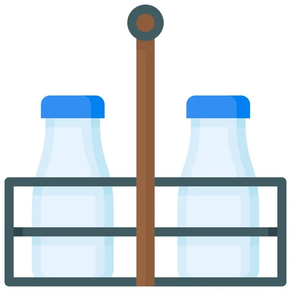 Бутылка Молока Проволочной Корзине Значок Напитки Плоский Стиль Вектор — стоковый вектор