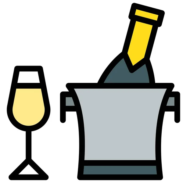 Champagne Atau Ikon Anggur Berkilau Minuman Penuh Gaya Ilustrasi Vektor - Stok Vektor