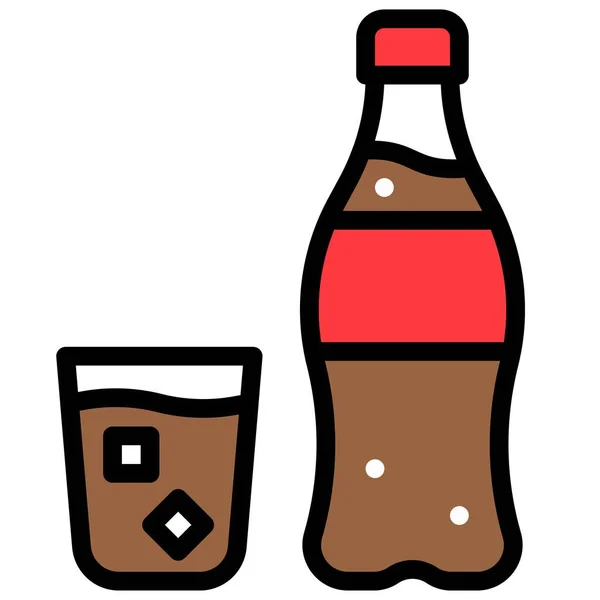 Glas Van Cola Met Cola Fles Icoon Drank Gevulde Stijl — Stockvector