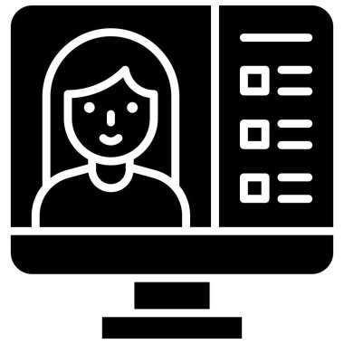 Video konferansı, telekomünikasyon veya uzaktan çalışma simgesi, vektör illüstrasyonu