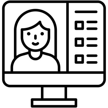 Video konferansı, telekomünikasyon veya uzaktan çalışma simgesi, vektör illüstrasyonu