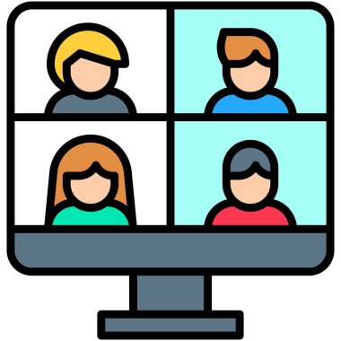 Video konferansı, telekomünikasyon veya uzaktan çalışma simgesi, vektör illüstrasyonu