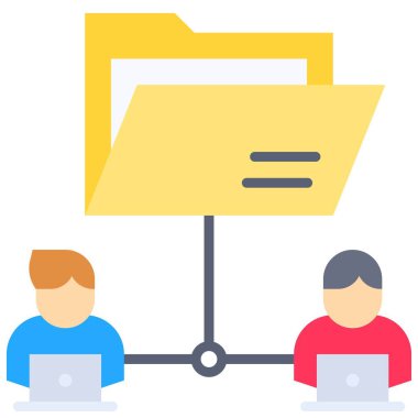 Dosya paylaşımı, Telekomünikasyon veya uzaktan çalışma simgesi, vektör illüstrasyonu