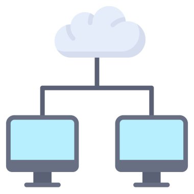 Bulut hesaplama, Telekomünikasyon veya uzaktan çalışma simgesi, vektör illüstrasyonu