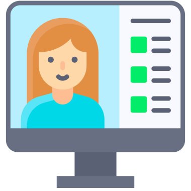 Video konferansı, telekomünikasyon veya uzaktan çalışma simgesi, vektör illüstrasyonu