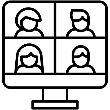 Video konferansı, telekomünikasyon veya uzaktan çalışma simgesi, vektör illüstrasyonu