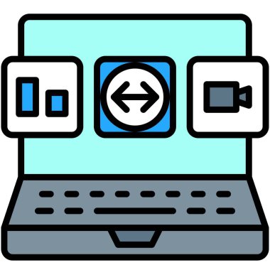 Laptop, Telekomünikasyon ya da uzaktan çalışma simgesindeki uygulama