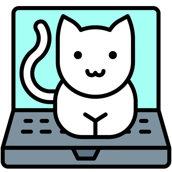 Gato Ordenador Portátil Teletrabajo Icono Relacionado Con Trabajo Remoto — Vector de stock