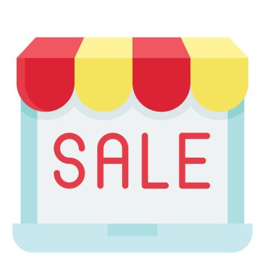 Dizüstü bilgisayar satış simgesi, yaz satışıyla ilgili vektör illüstrasyonu