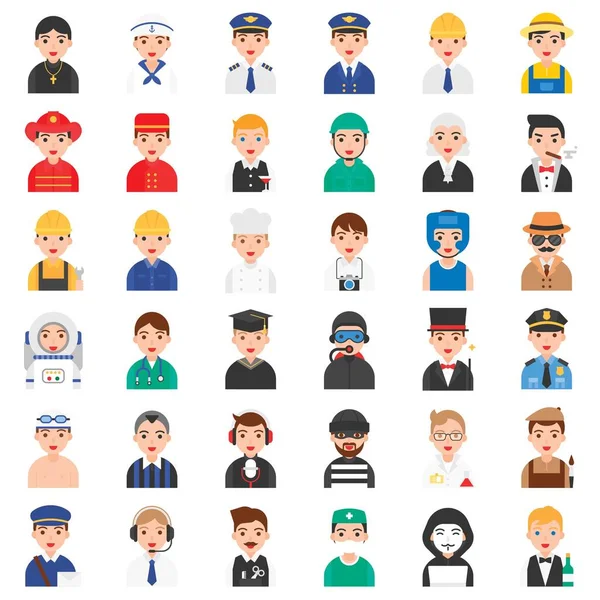 Profession Job Related Vector Icon Set Male Version — Stock Vector