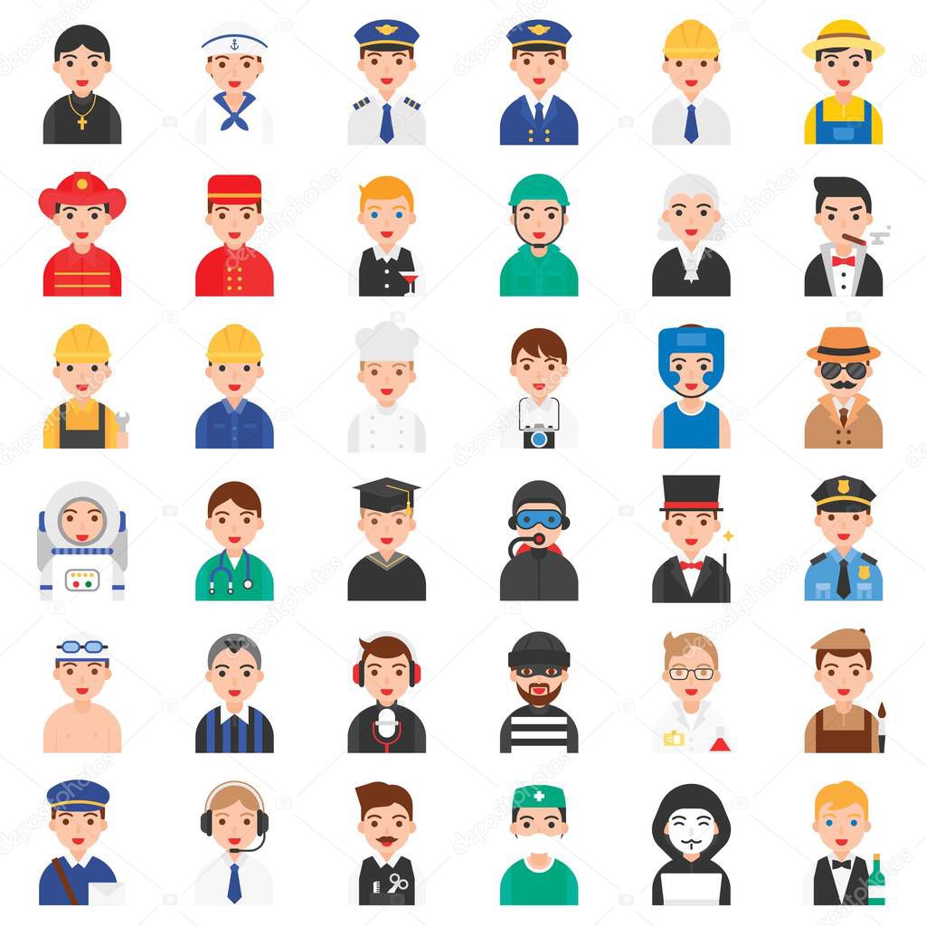 Profession and job related vector icon set 1, Male version