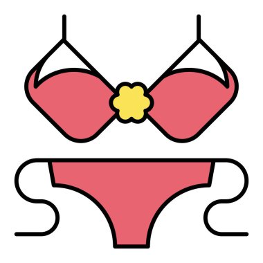 Bikini ya da kadın mayo ikonu, yaz tatili illüstrasyonları