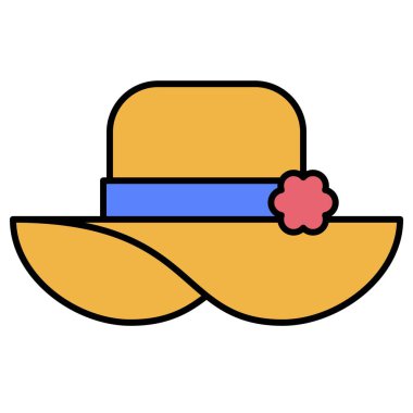 Güneş şapkası simgesi, yaz tatili illüstrasyonuyla ilgili