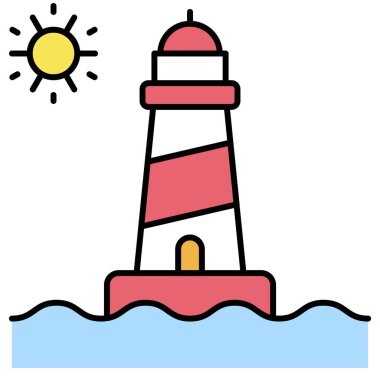 Deniz feneri simgesi, yaz tatili illüstrasyonuyla ilgili