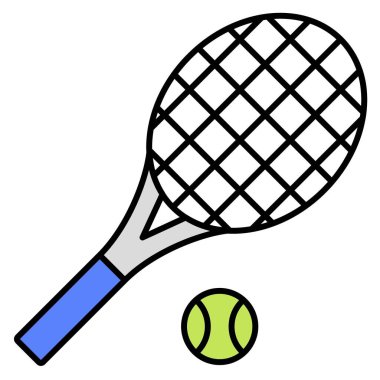 Tenis ekipmanı ikonu, yaz tatili vektör illüstrasyonu