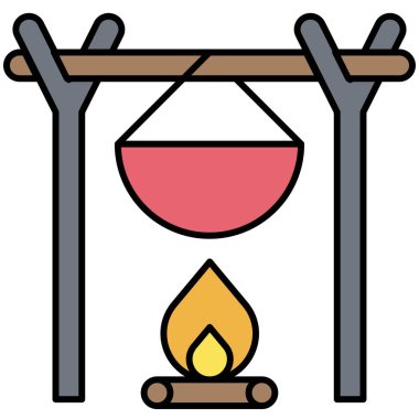 Açık hava yemek ikonu, yaz tatili vektör illüstrasyonu