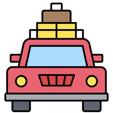 Seyahat arabası simgesi, yaz tatili illüstrasyonu