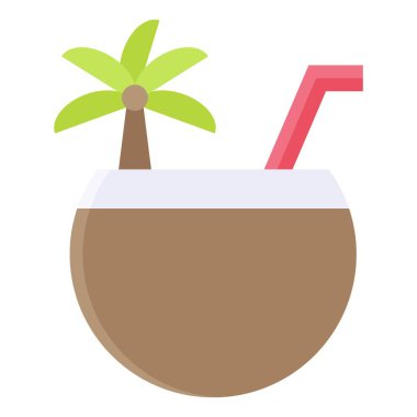 Hindistan cevizi suyu ikonu, yaz tatili vektör çizimi