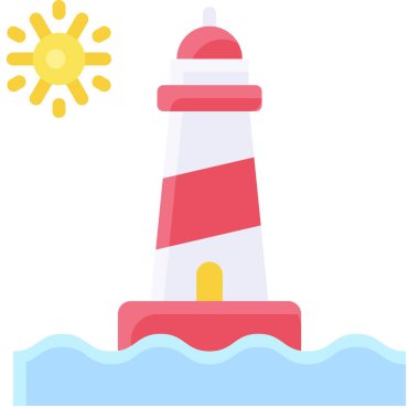 Deniz feneri simgesi, yaz tatili illüstrasyonuyla ilgili