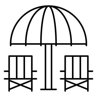 Şemsiye ikonlu plaj sandalyesi, yaz tatili illüstrasyonuyla ilgili