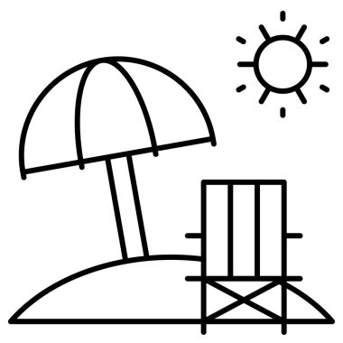 Şemsiye ikonlu plaj sandalyesi, yaz tatili illüstrasyonuyla ilgili