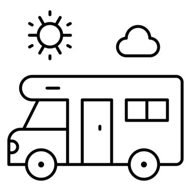 Kamp minibüsü simgesi, yaz tatili illüstrasyonu