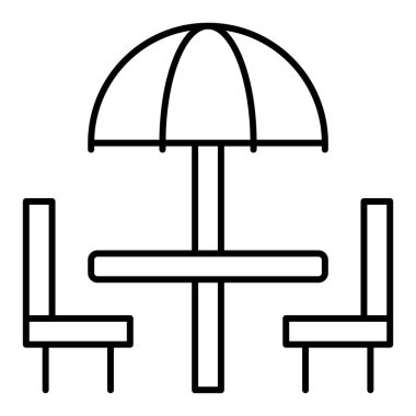Sandalye simgesi olan şemsiye masası, yaz tatili vektör illüstrasyonu