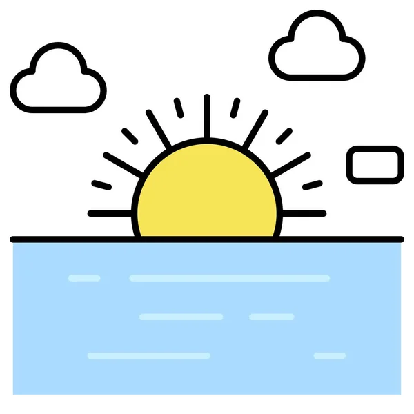 Ikona Wschodu Słońca Ilustracja Wektora Związanego Wakacjami Letnimi — Wektor stockowy