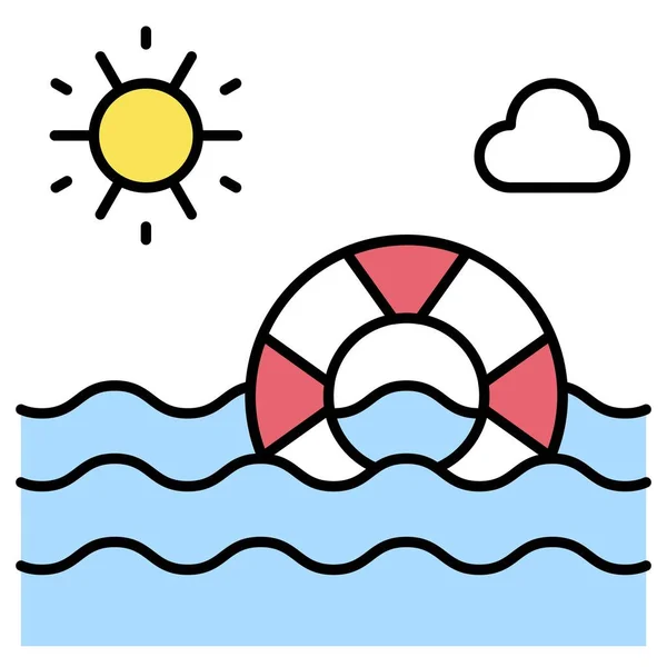 带游泳圈图标的海洋 与暑假相关的矢量图解 — 图库矢量图片