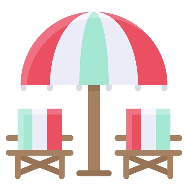 带伞形图标的海滩椅 暑假相关病媒图解 — 图库矢量图片
