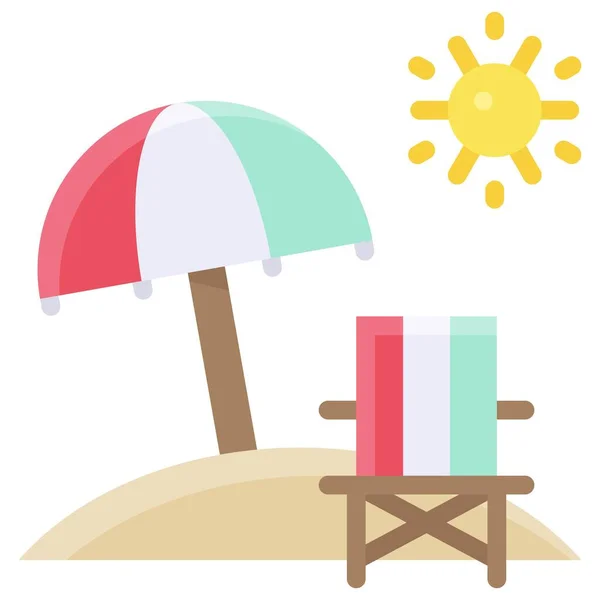带伞形图标的海滩椅 暑假相关病媒图解 — 图库矢量图片