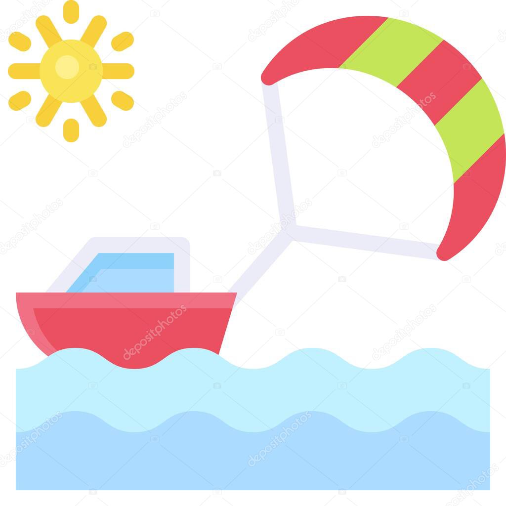 Parasailing or parakiting icon, Summer vacation related vector illustration
