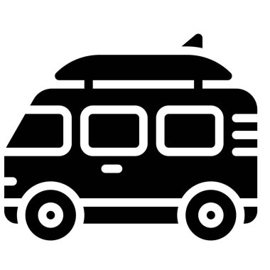 Sörf minibüsü simgesi, yaz tatili illüstrasyonu