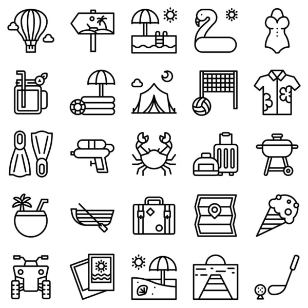 Vacaciones Verano Relacionados Vector Icono Conjunto Estilo Línea — Vector de stock