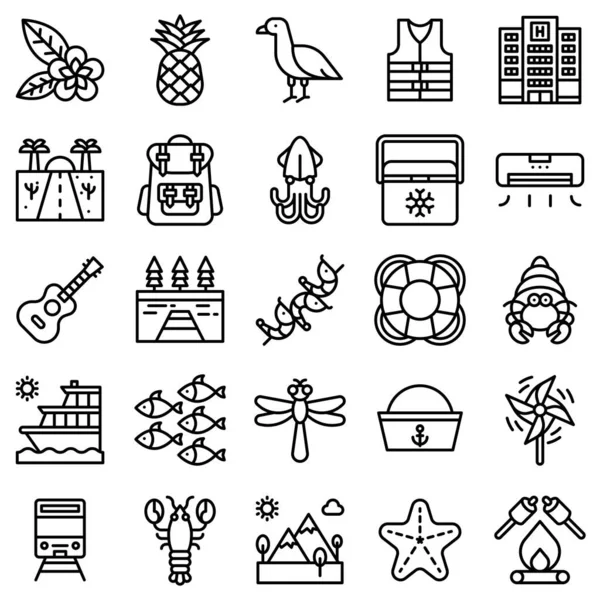 Sommerurlaub Bezogene Vektor Icon Set Linienstil — Stockvektor