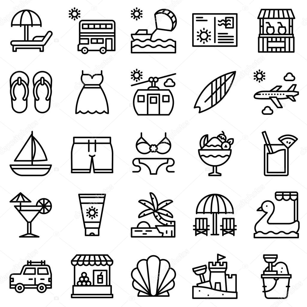 Summer vacation related vector icon set 1, line style