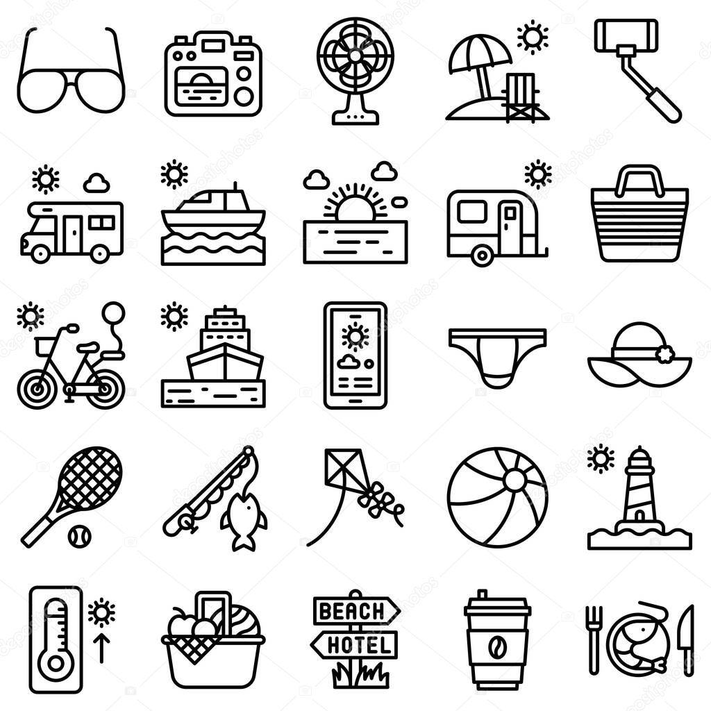Summer vacation related vector icon set 4, line style