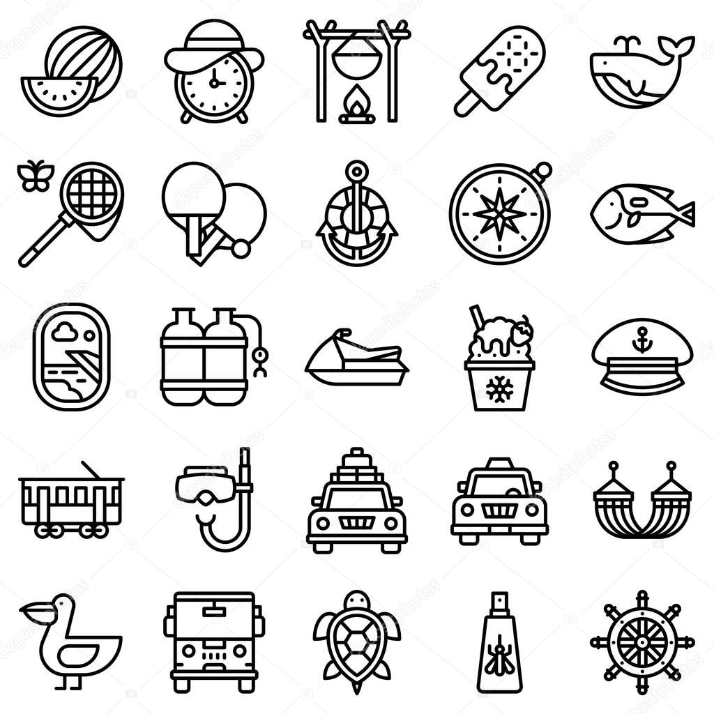 Summer vacation related vector icon set 6, line style