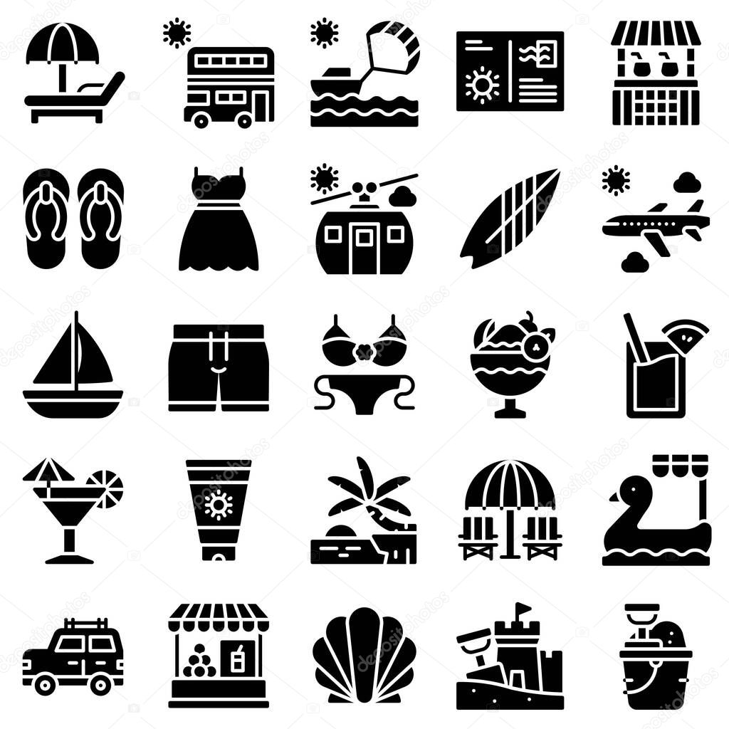Summer vacation related vector icon set 1, solid style