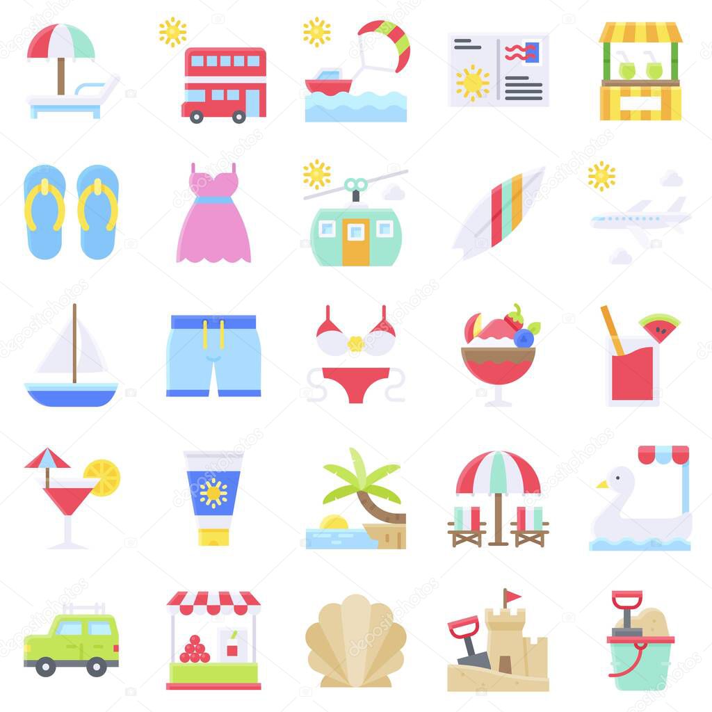 Summer vacation related vector icon set 1, flat style