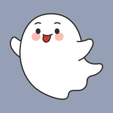 Tatlı Çizgi Film Hayaleti Dilini Çıkartıyor Cadılar Bayramı Vektör İllüstrasyonu