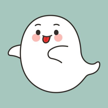 Neşeli Hayalet Çizgi Filmi Dil Çıkartan Vektör İllüstrasyonuyla Gülümsüyor