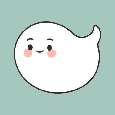 Minimalist Yuvarlak Çizgi Film Şirin Gülüşlü Hayalet Vektör İllüzyonu