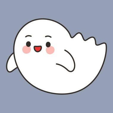 Şirin Çizgi Film Mutlu Yüzen Hayalet Cadılar Bayramı Vektör İllüzyonu